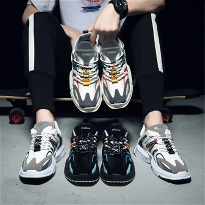 

Spring Autumn Men Chunky Sneakers High Quality Web Celebrity Thick Sole Dad Shoes For Male Mesh+PU Patchwork Men Casual Shoes
