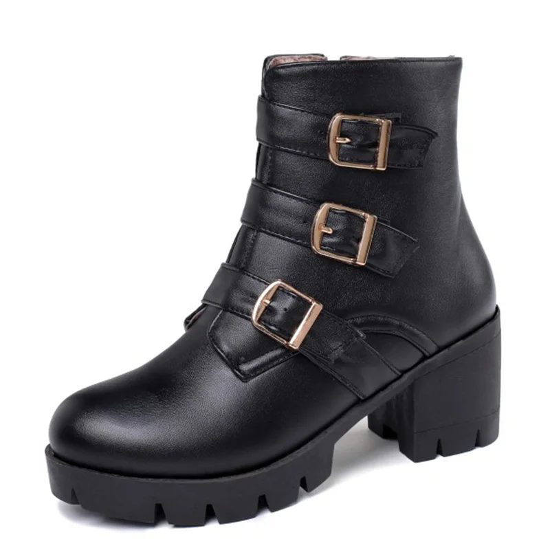 KALENMOS/байкерские ботинки женские полусапожки на платформе с квадратным каблуком