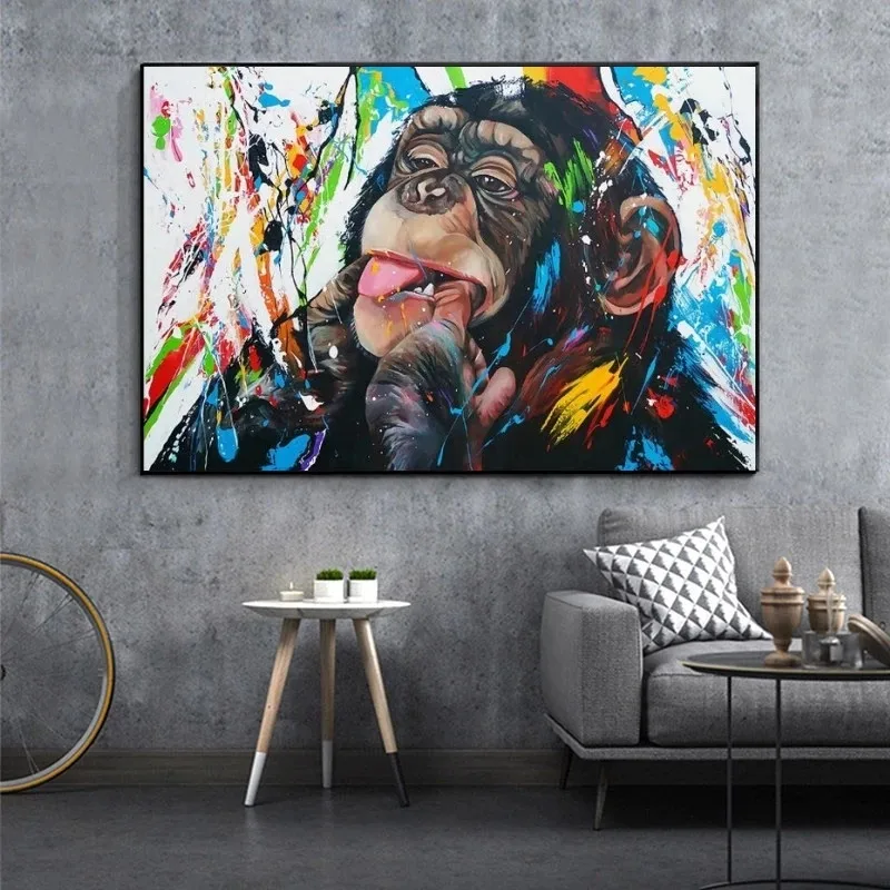 Современные граффити искусство обезьяна холст картины уличное Холст Плакаты и
