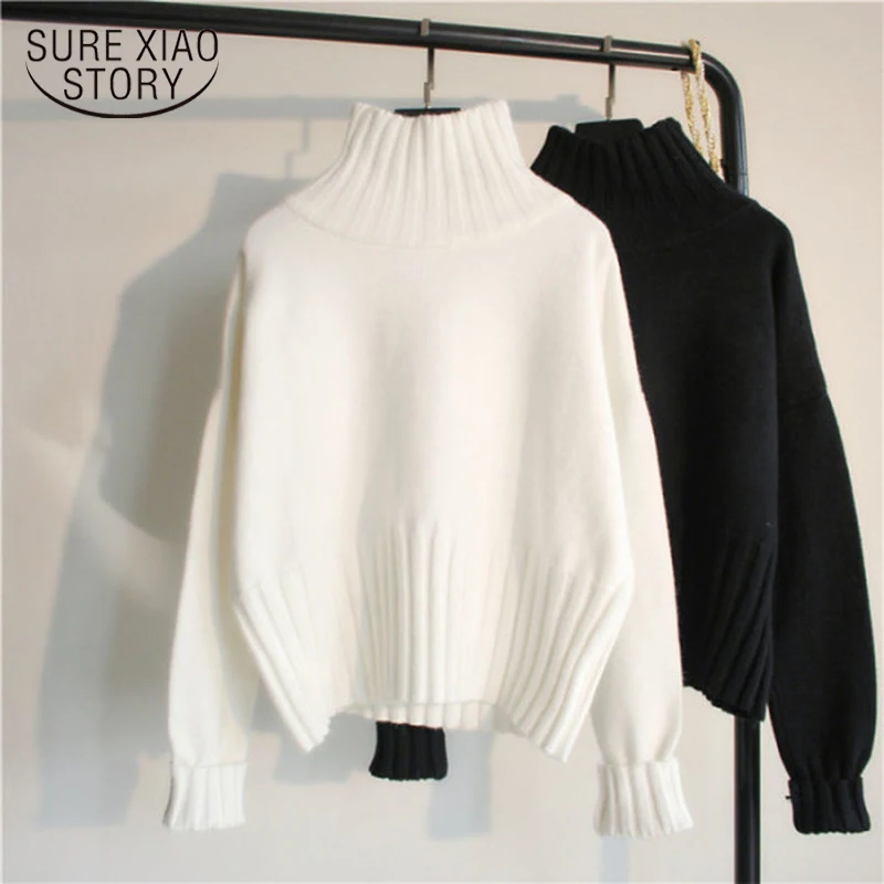 

2022 Spring Winter Pullover Loose Languid Lazy Web Celebrity Sweater Turtleneck Small Fresh Long Sleeve Jumper White Sweet 12219