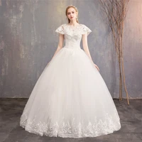 wedding dress lace up embroidery o neck elegant floor length ruffles short sleeves tulle plus size wedding gowns for women g151