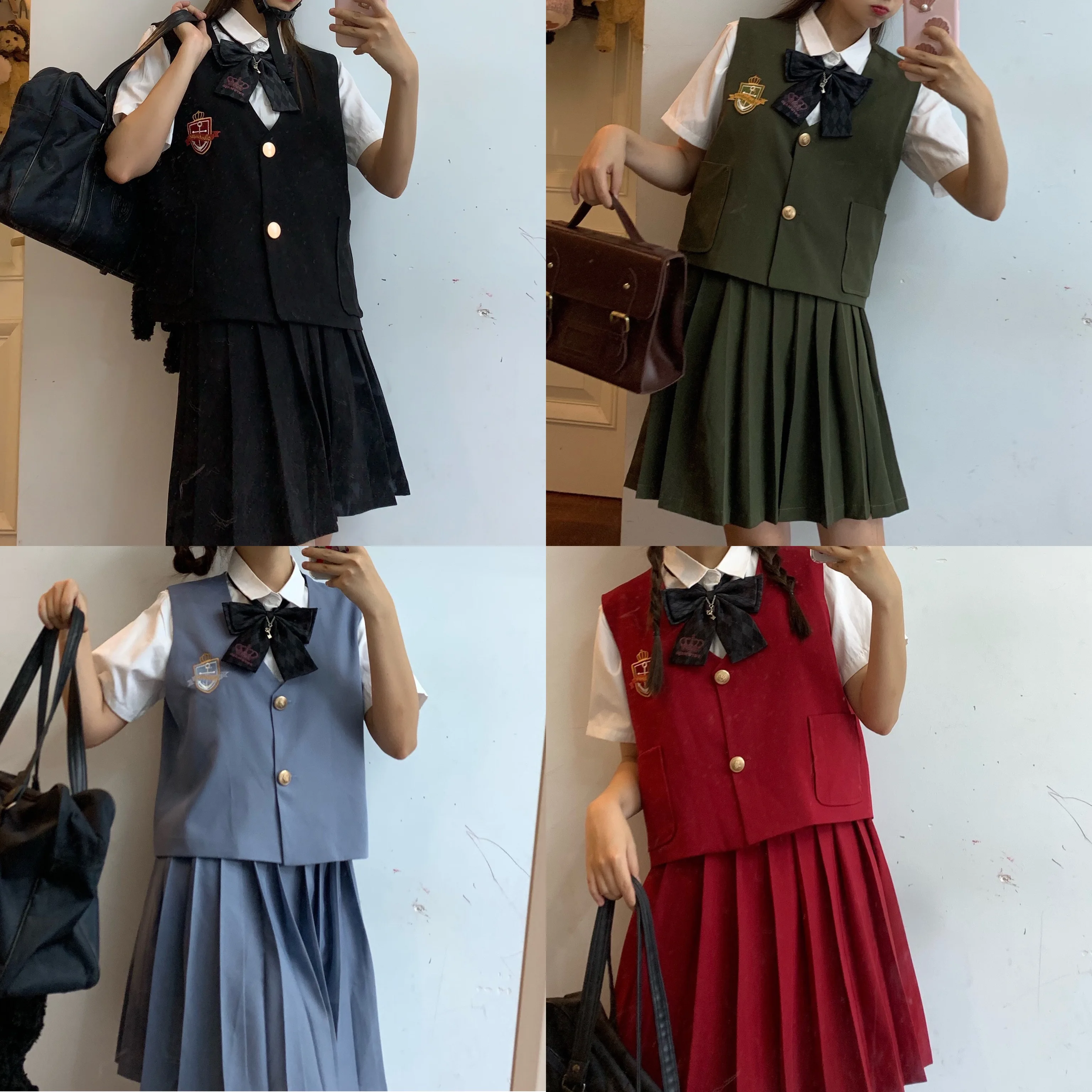 

Lolita college style suit high waist JK uniform skirt + vest two-piece suit victorian set kawaii girl gothic lolita cos loli