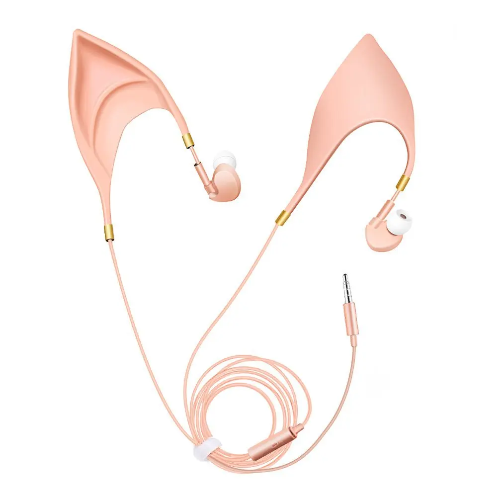Cute Elf Shape Earphone Noise Reduction In-ears Design Universal Wired Drive-by-wire Headphone Ear Cup Built-in Microphone