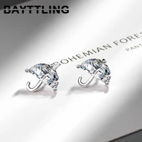 bayttling silver color simple umbrella crystal zircon stud earrings for woman fashion temperament earrings jewelry