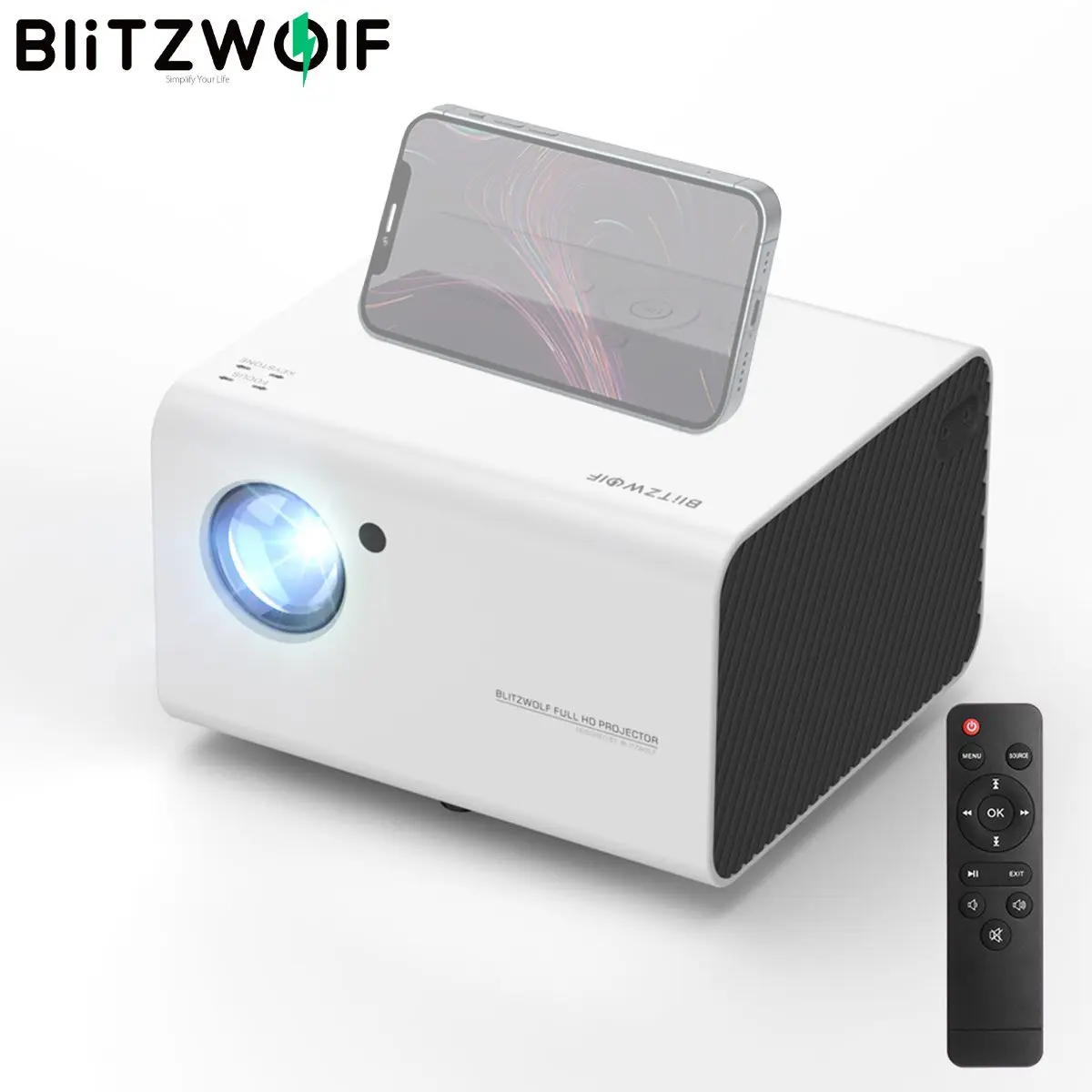 

BlitzWolf BW-VP14 1080P full HD Projector Wireless Smartphone Mirroring 6000 Lumen LCD Projector 4k Movice Home Theater Portable