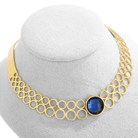 stainless steel glass stone collar for women gold silver color hollow necklace fashion luxury jewelry gift