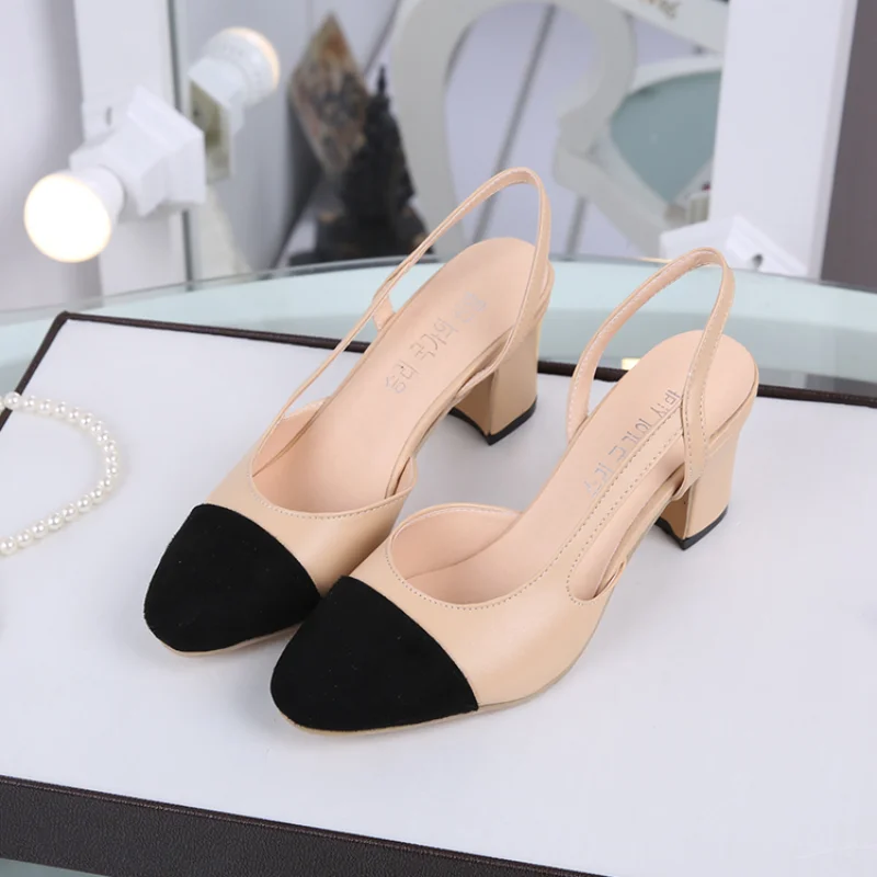 

Summer Women Shoes New Roman Mid Heel Color Matching Fashion Single Shoes Comfortable Party Work Sandals Casual Dress Shoes