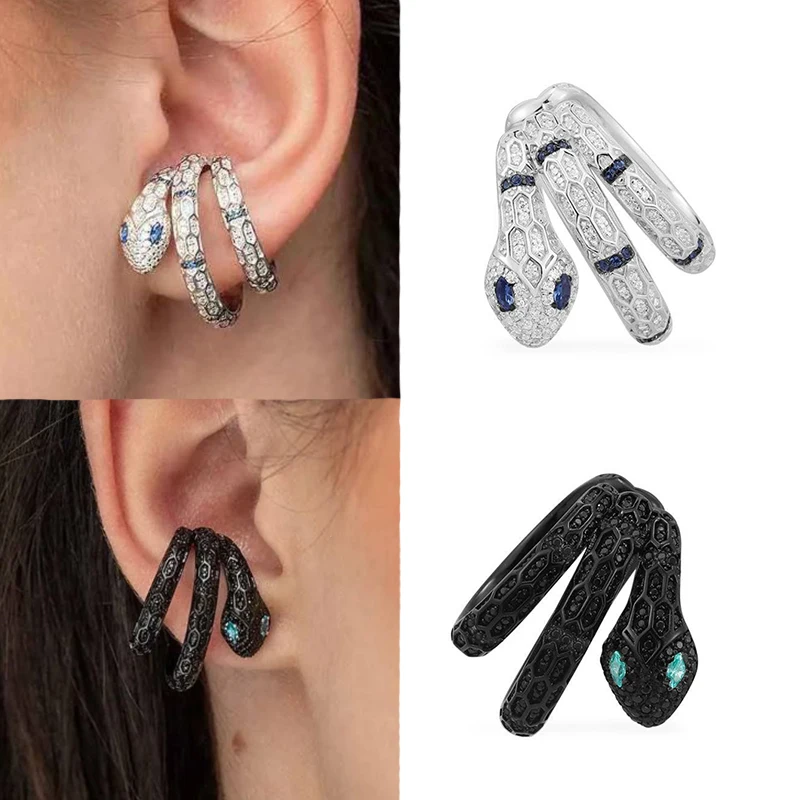 

2021 New High-quality Original 1:1 Single Lake Blue Snake-shaped Slip-in Earrings Women's Fashion Party Jewelry Gifts