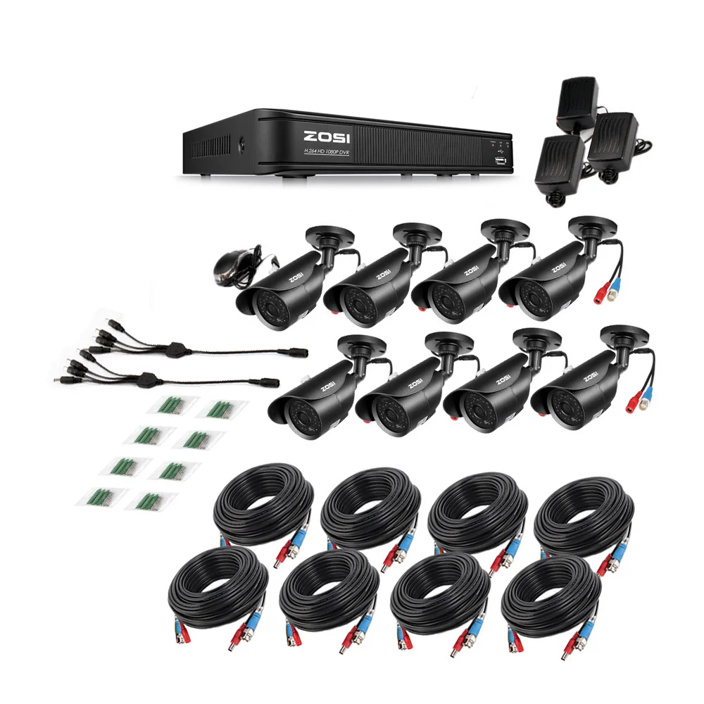 ZOSI HD-TVI 8CH 1080P DVR комплект 2.0MP камеры безопасности Система 8*1080P День ночного видения CCTV Домашняя безопасность без HDD