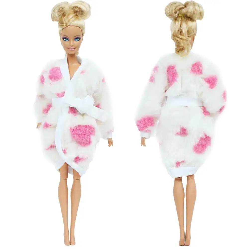 1 комплект меховое пальто с длинными рукавами и розовыми сердечками банный халат