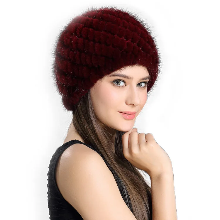 

2020 New Real Mink Fur Hat Women Knitted Fur Caps Winter Warm Fur Beanies hats Fashion Gilrs Black Color Caps