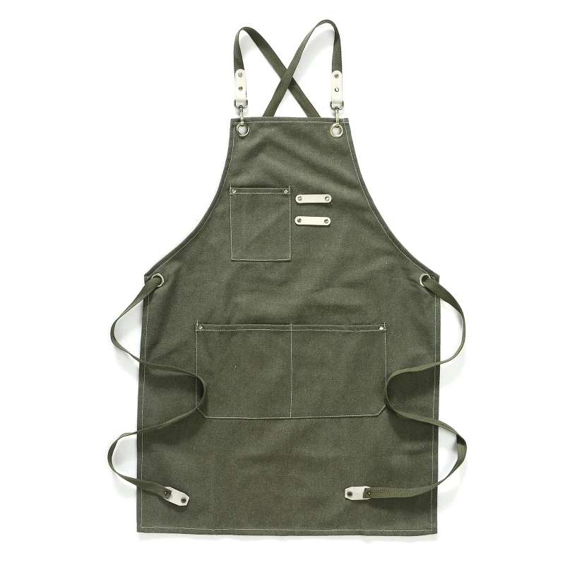 

Chef Apron Cotton Canvas Cross Back Adjustable Apron with Pockets for Women and D0AD