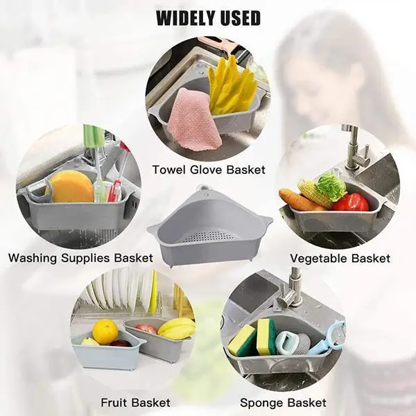 

Треугольное ситечко для слива раковины, вертикальная корзина на присоске, полка для хранения губки, кухонные инструменты, полка для фильтра...