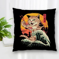 cushion japanese samurai cat pattern cover throw pillow case cushion for sofahomecar decor zipper custom pillowcase
