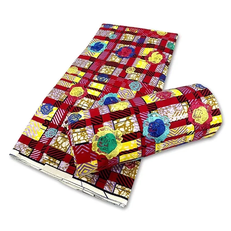 

Veritable High Quality African Wax Print Cotton Embroidered Flower Fabric 100%Real Ankara Dress Material For Sewing By The Yards