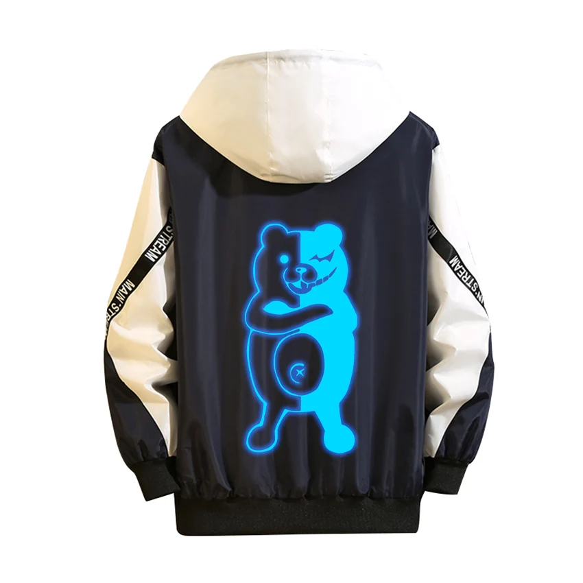 

Anime Danganronpa: Trigger Happy Havoc Cosplay Hoodie monokuma Luminous Print Black Splicing Coat Summer Zipper Thin Jacket