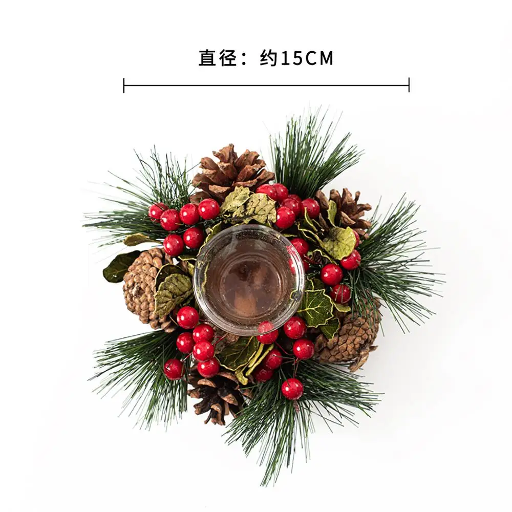 Рождественские подсвечники ручной работы красные ягоды сосновые шишки