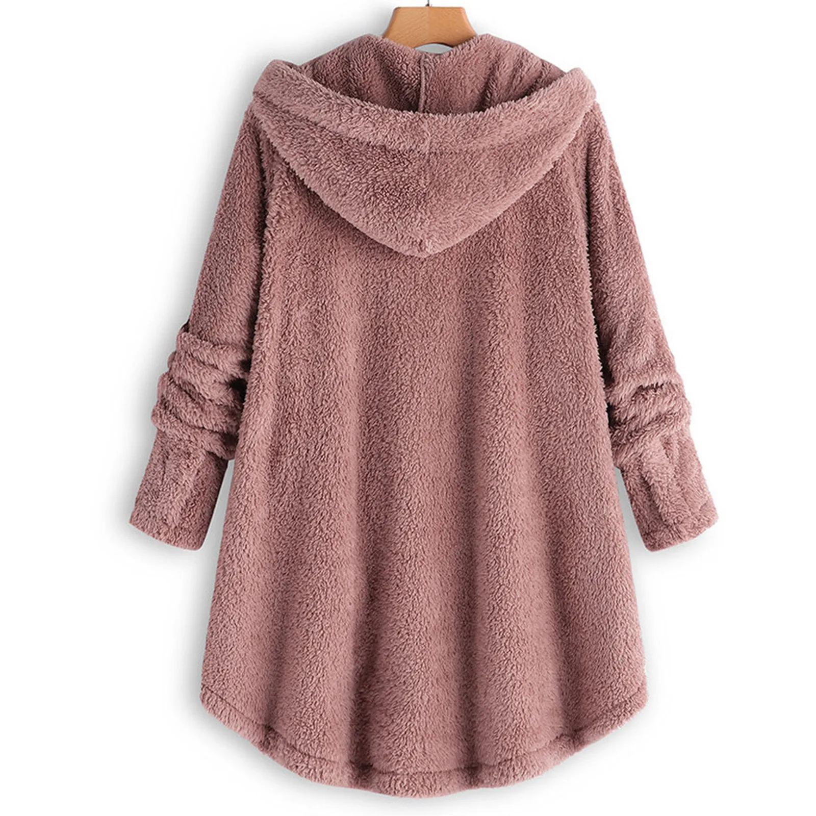 

Autumn Winter Women Plus Size Button Plush Tops Hooded Loose Cardigan Wool Teddy Coat Stylish Female Thick Warm Winter Jacket