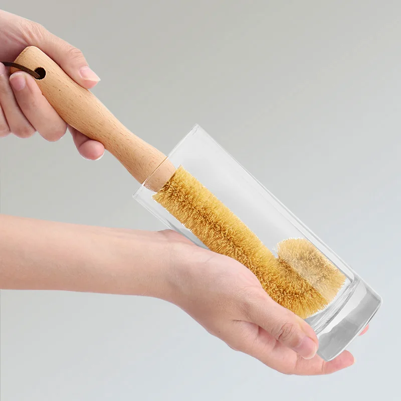

Natural coconut brown non-stick oil long handle pot brush Dish washing oil cleaning brush Can hang type brush Household cleaning