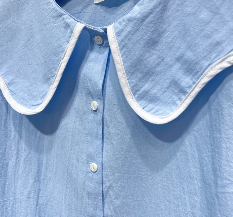 

2021 Summer Ruffled Short Sleeve Shirt Ladies Top Women's Puff Sleeve Loose Shirt Camisas De Mujer Plain Blouse