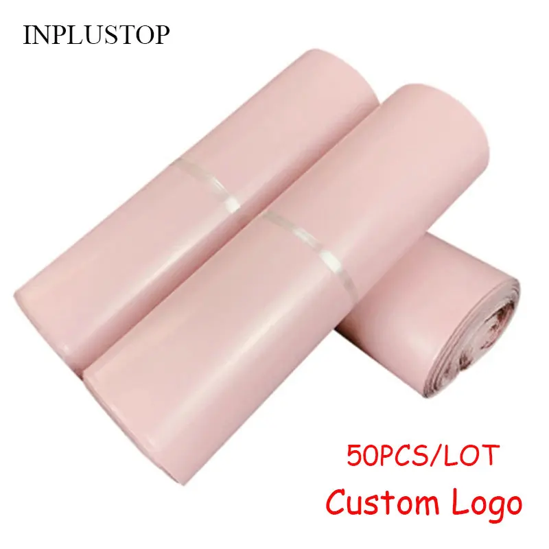 INPLUSTOP 50 шт./лот розовые пакеты для хранения конвертов полиэтиленовые пакеты для курьерской доставки водонепроницаемые самоклеящиеся пакеты для почтовых отправлений - изображение