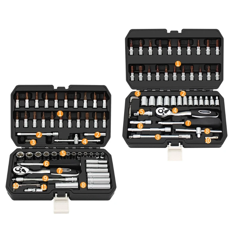 

Multifunctional High Torque 72 Gears Save Time and Energy Chro-me Vanadium Steel 46/53 Pcs Auto Repair Tool Set