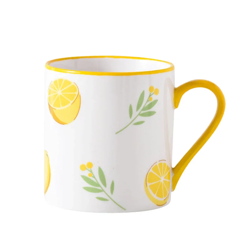 

Japanese Cute Cartoon Fruit Ceramic Cup with Spoon Creative Mug Household Breakfast Milk Cup Gift Cup Customization