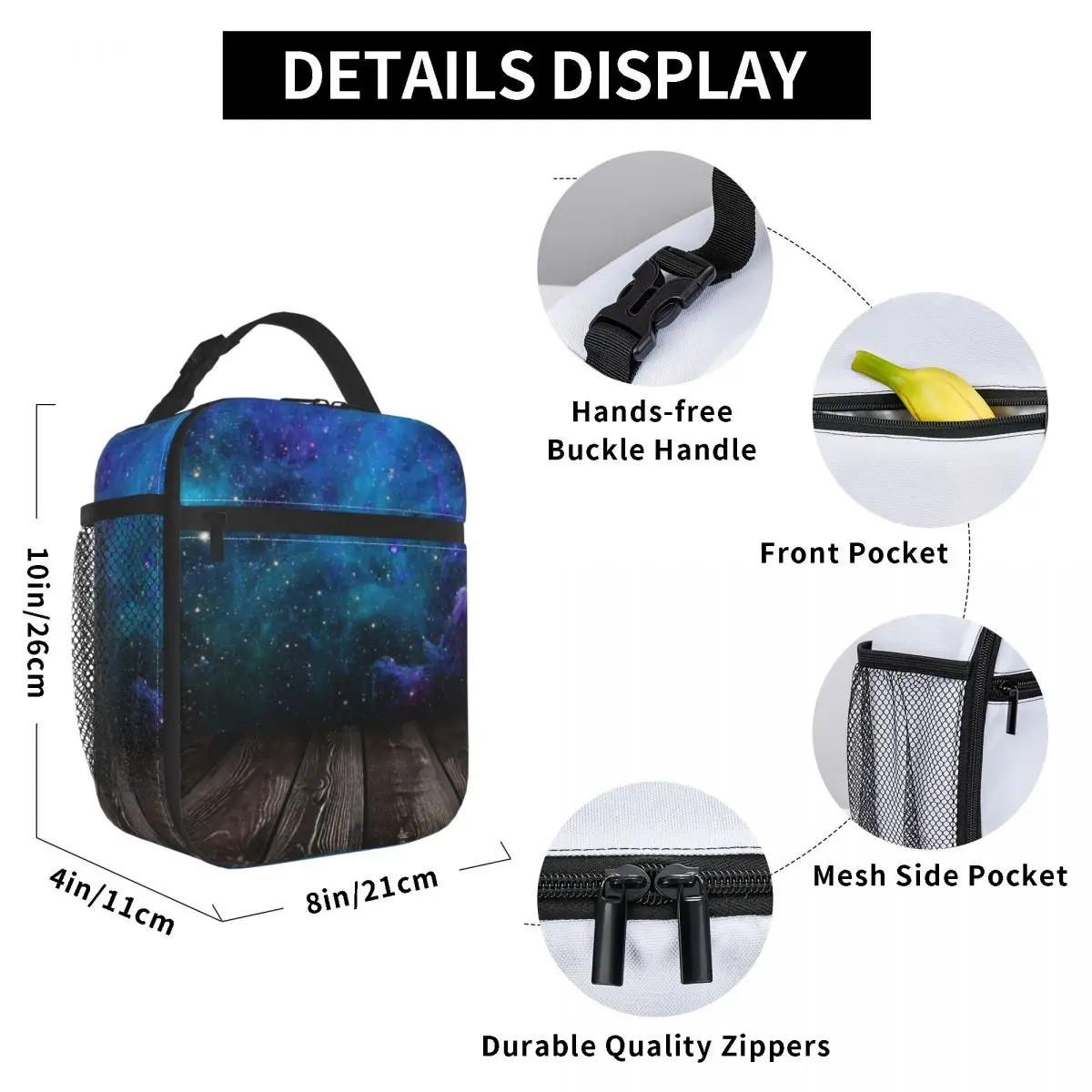 

Rustic Blue Galaxy Bridge Lunch Bag for Women Men Large Insulated Lunch Box with Water Bottle Holder and Pockets