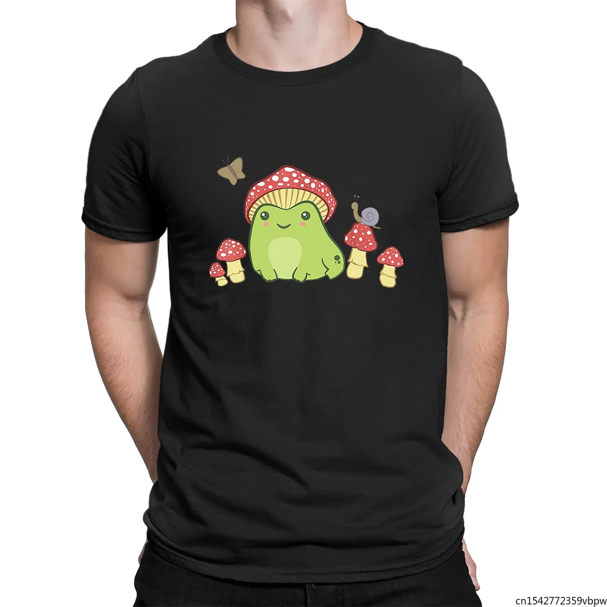 

Funny Frog T Shirt Funny Frog with Mushroom Hat Butterfly Cottagecore Aesthetic Men's Shirt Short Sleeve Unisex Tee