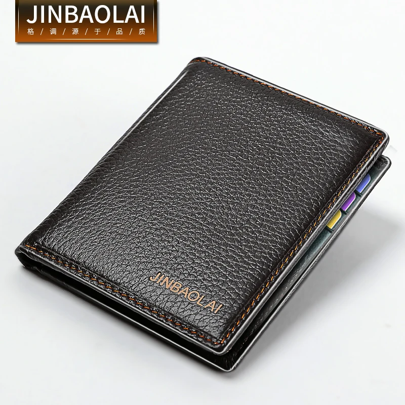 JINBAOLAI Simple Men Wallets Leather Genuine Card Holder Wallet Solid Short Male Purse Business Brand Wallets for men carteira