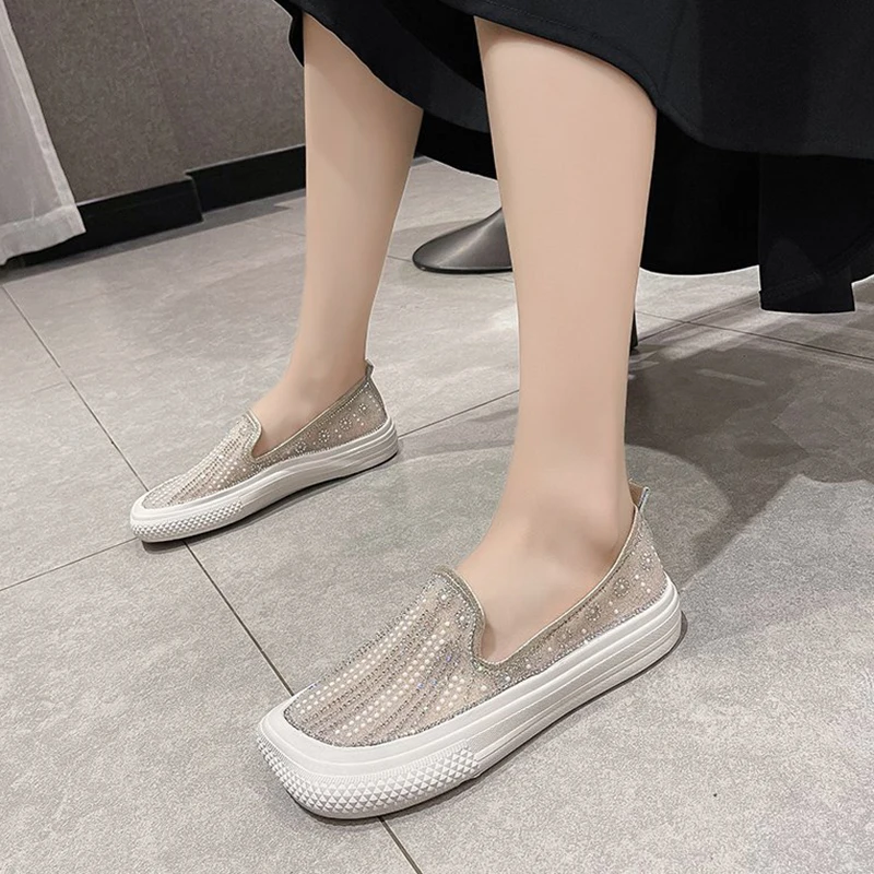 

Breathable Shoes Square Toe Casual Female Sneakers Slip-on All-Match 2021 Fashion Women's Soft Tennis Slip On New Modis Cotton F