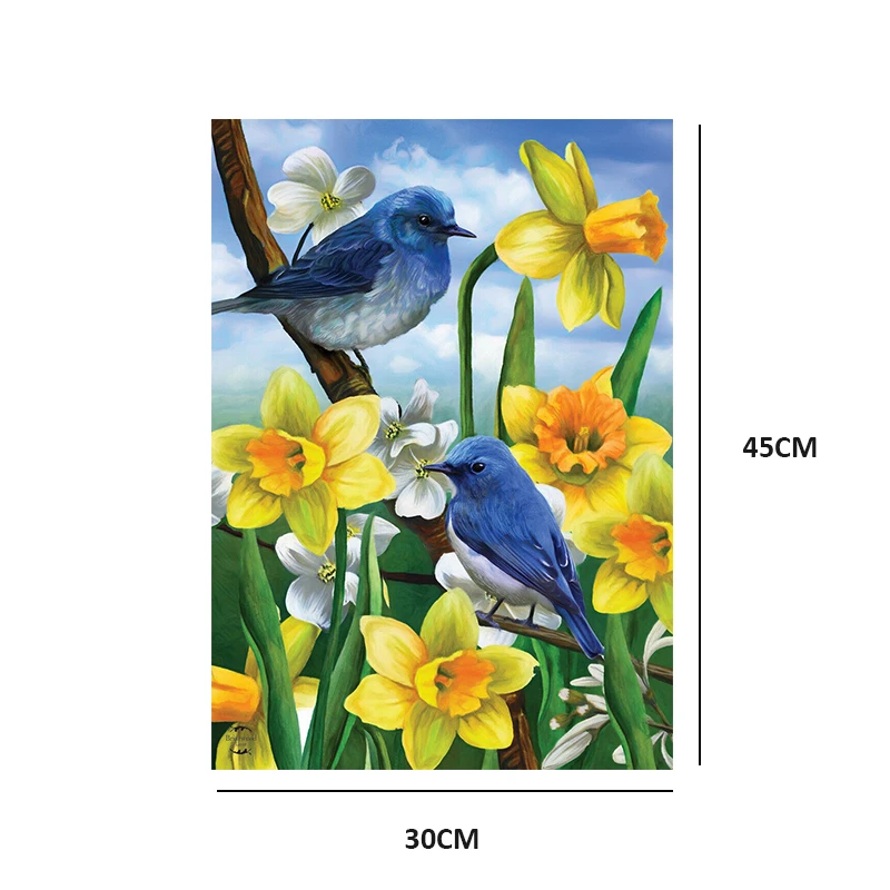 Голубые птицы и нарциды весенний Садовый флаг Цветочный баннер для пасхи ярдовый