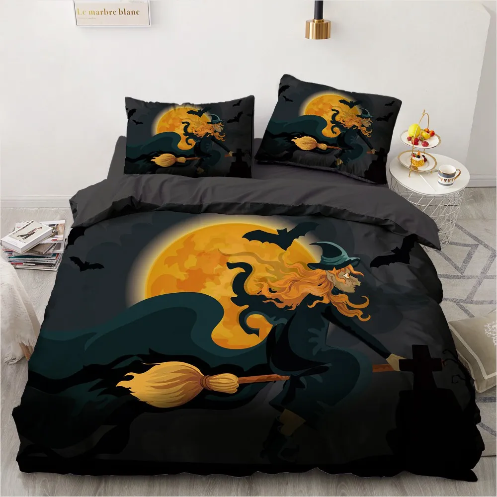 

3D Western Cartoon White Duvet Cover Sets Beddings Pillow Sham Double Single Twin Full Queen King Halloween Custom Beddings