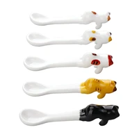 cat animal spoon teaspoons spoons cartoon hanging stainless steel dessert kitchen and bar 5pcs cut mixing ceramics lovely coffee