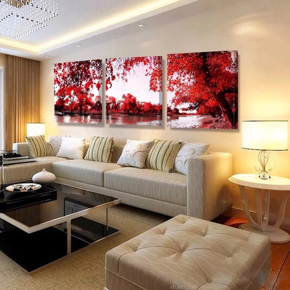 Картина модульная 3 панели холст красное дерево для спальни гостиной дома | Дом и