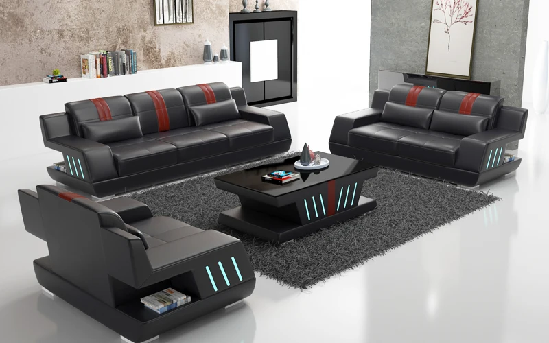 Новый современный дизайн светодиодные фонари 1 + 2 3 сиденья черный гостиной диван