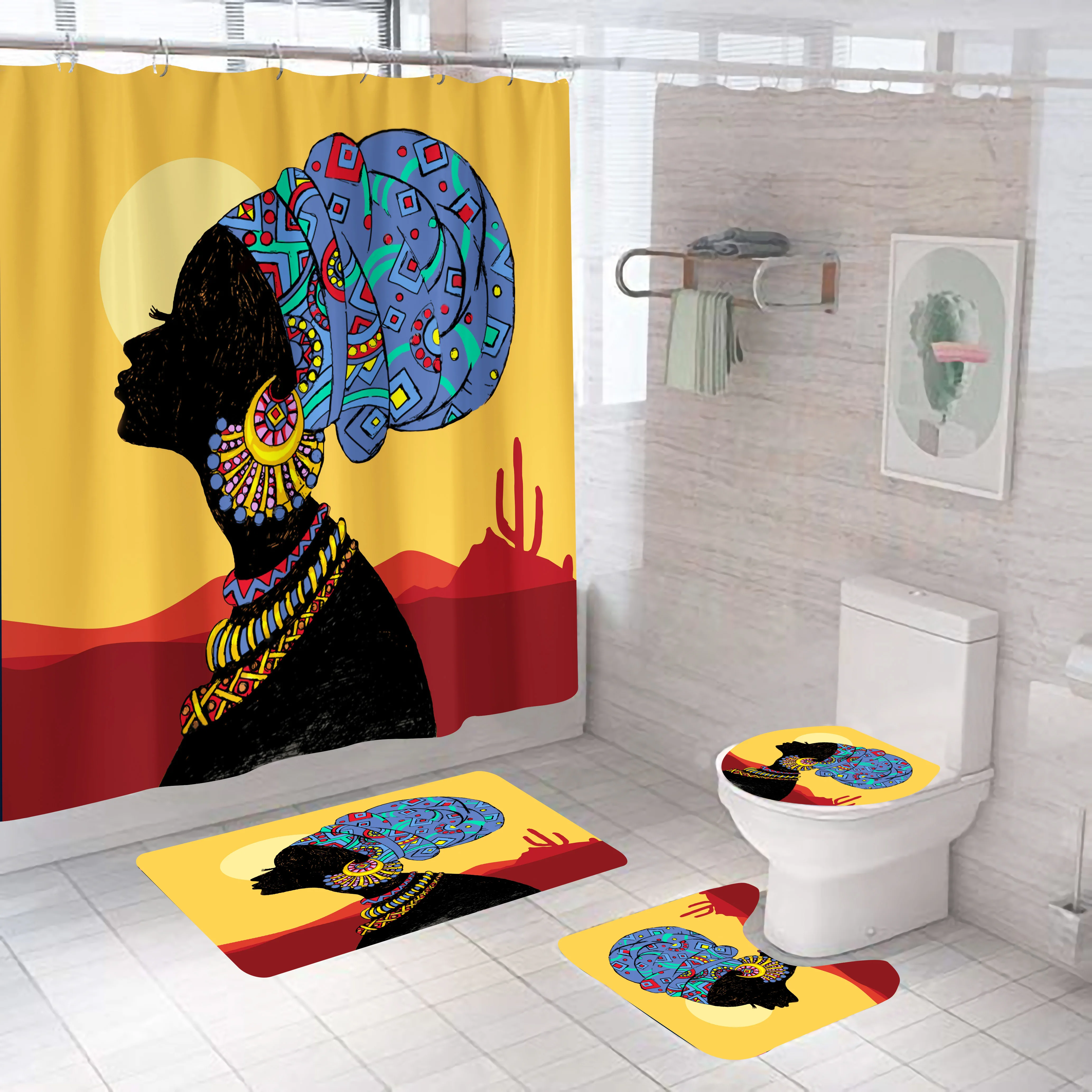 Занавеска для душа африканская девочка большой набор ковриков с ковровым