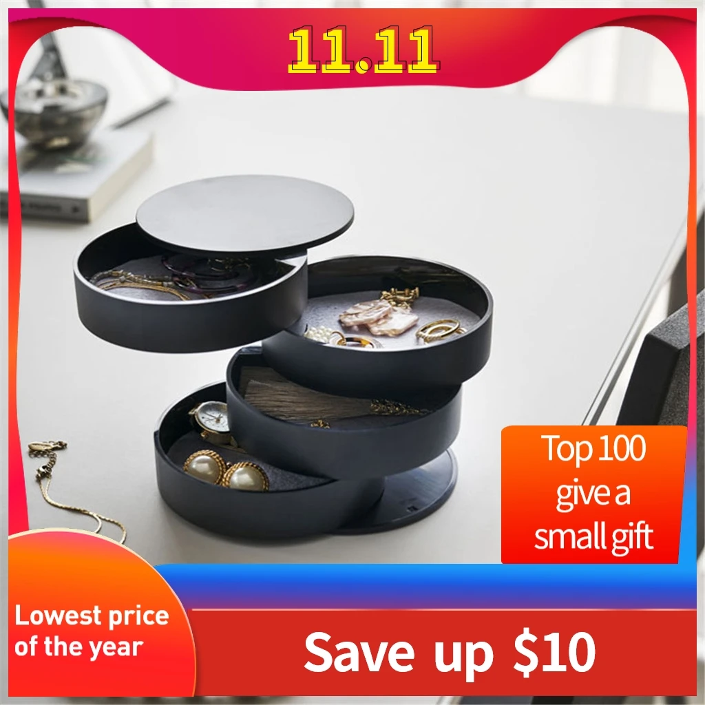 Коробка для хранения ювелирных изделий 4 Слои вращающиеся ювелирные изделия