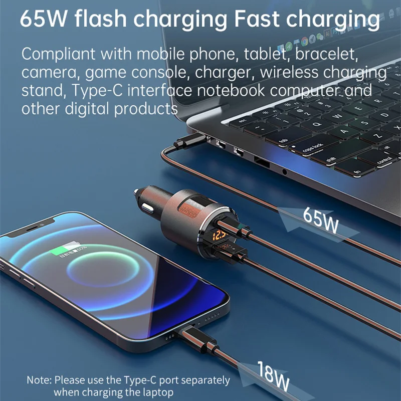 65W USB-C напряжение дисплея автомобиля быстрое зарядное устройство для Macbook Air iPhone 12