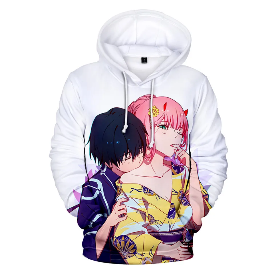 

Толстовка с капюшоном с принтом аниме Zero Two, милая Одежда для мальчиков и девочек, мужские/женские пуловеры, популярные хипстерские толстовк...