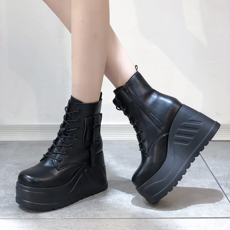 

Ботинки женские из искусственной кожи, на толстой подошве, в готическом стиле, на платформе, зимние, 2021