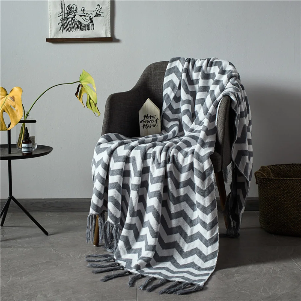 

ADOREHOUSE Cotton Throw Blanket Knitted Decorative Tassels 130x160cm Travel Blanket Sofa Air Condition Blanket All Season