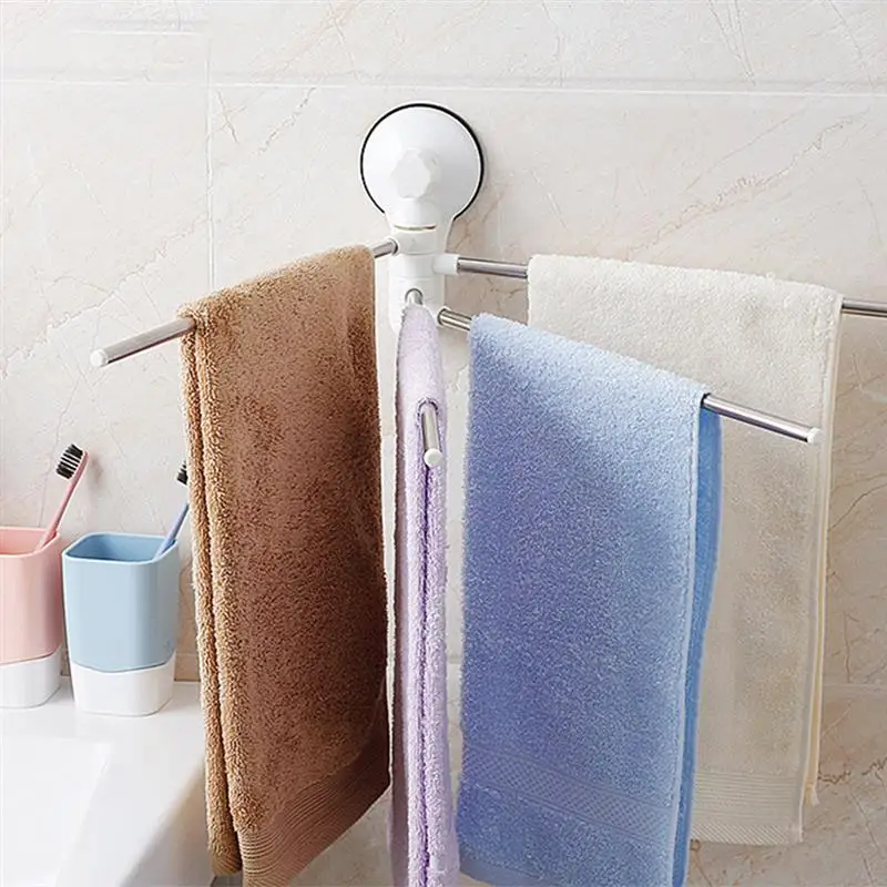 

Four Bar Towel Rack Powerful Vacuum Sucker Rotatable 180 Degrees Stainless Steel Towel Stand Non Trace Wall Mounted Storage Rack