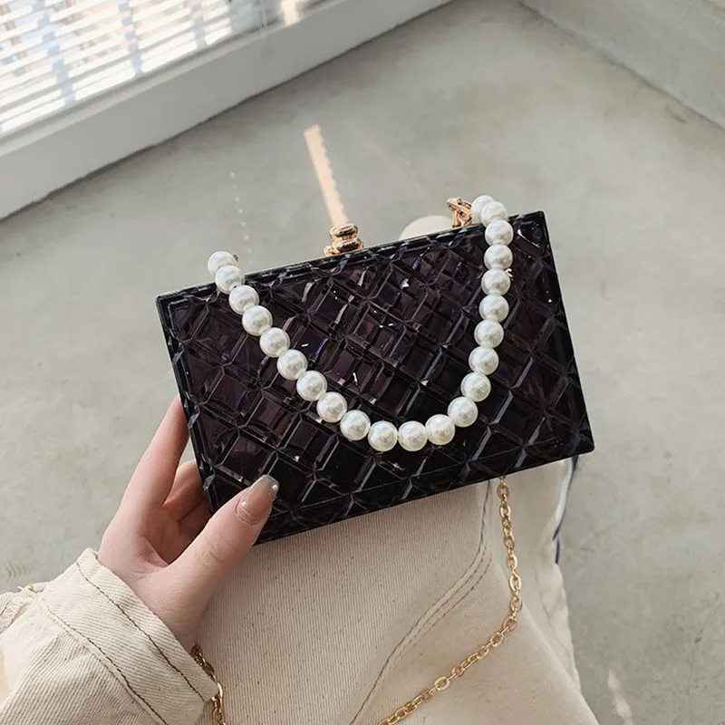 

Women Clear Purse Retro Transparent Crossbody Bag Pearl Portable Handbags Evening Clutch Chain Bags Luxury Designer Tote Bags