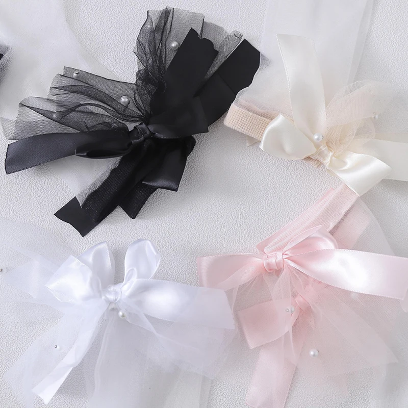 

2021 Summer Casual Thin Socks Transparent Sock Fresh Kawaii Solid Colors Short Stocks Retro Pearl Lace Bow Mesh Glass Yarn Socks