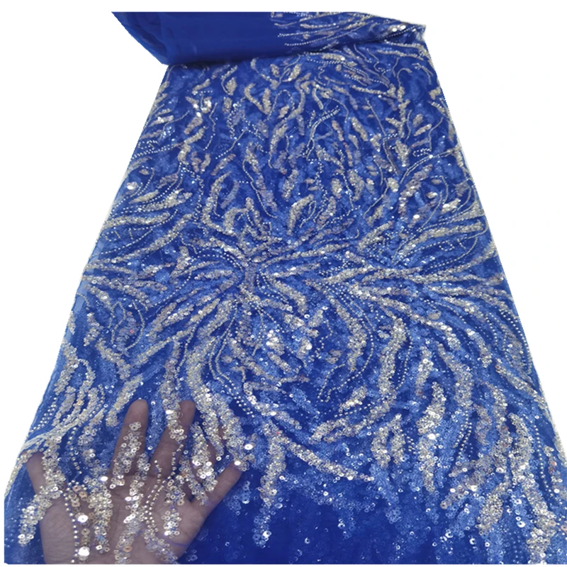 

SJ Lace African Tulle Lace Fabric Sequins Bead 2021 Nigerian French Lace Fabric High Quality For Diy Dress Wedding Sewing F6-70