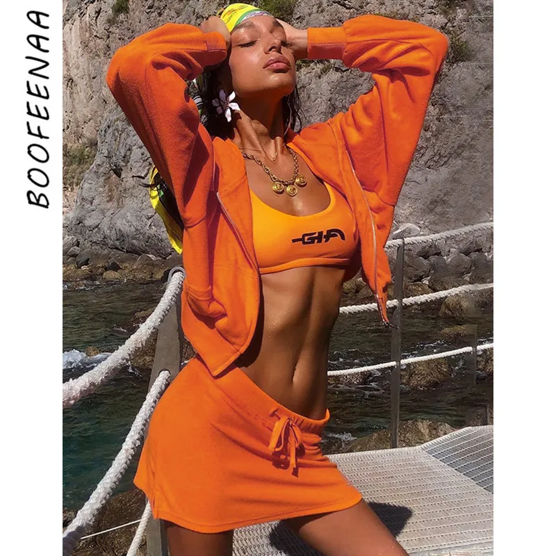 BOOFEENAA/Модный комплект из двух предметов буква стразов оранжевые спортивные