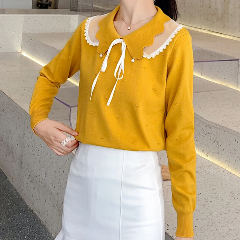 Женская трикотажная рубашка с отложным воротником весна 2020 новинка 5 цветов