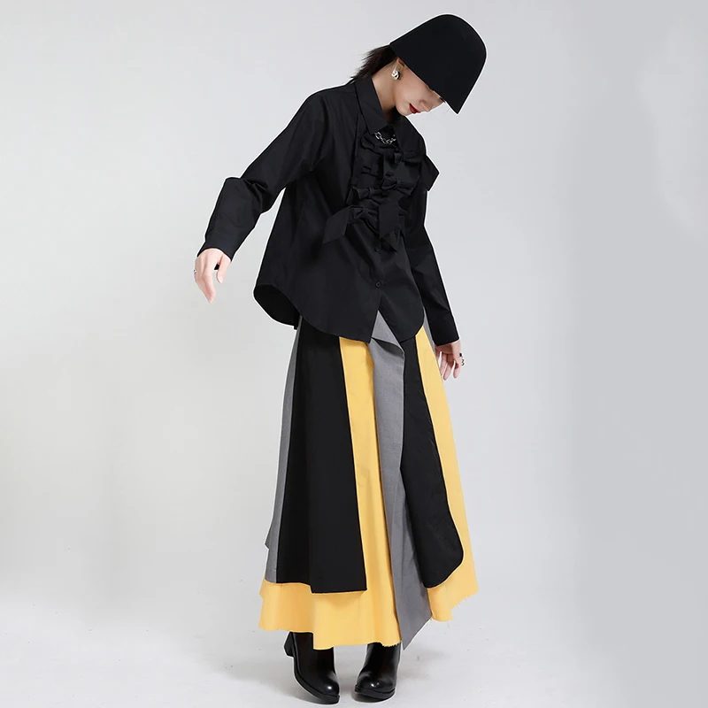

black - asymmetrical blouse with bow, loose long sleeve shirt and new lapel, popular in spring and autumn 2021 1dd3999