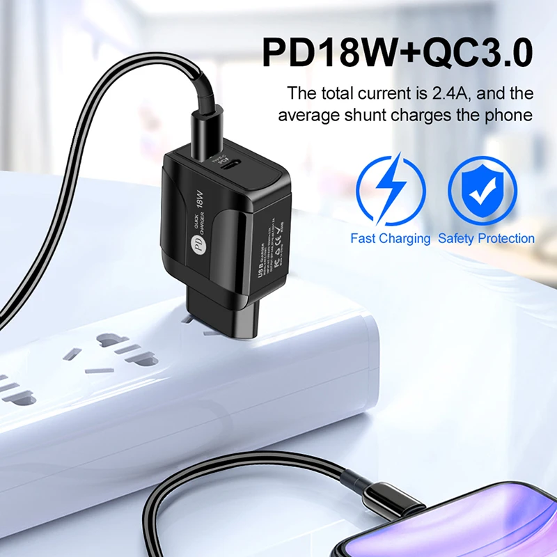

18W USB Phone Charger QC 3.0 Fast PD Charge For IPhone12 For Huawei For Samsung S9 S8 Note9 Universal